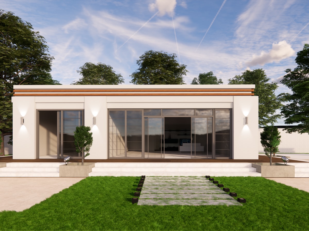 Casa Modulară Bubuieci, casă prefabricată cu gazon și trepte, Bubuieci